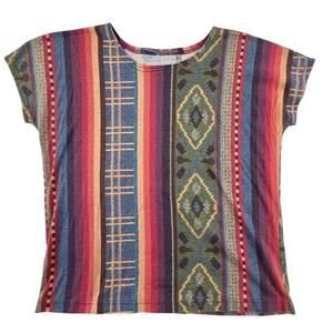 SERENITY | Vintage T-Shirt Sweater Print L Red Yellow Purple Southwest Boho Tee